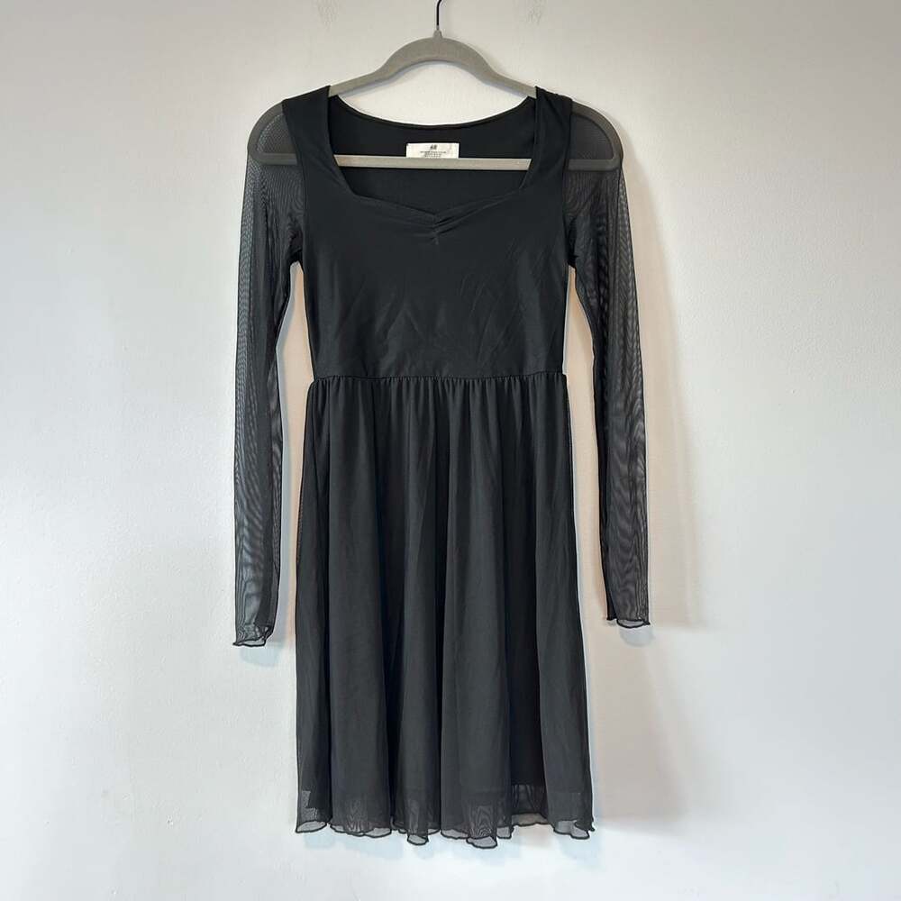 H&M Black Long-Sleeve Mesh Skater Dress Youth Size 12-14Y